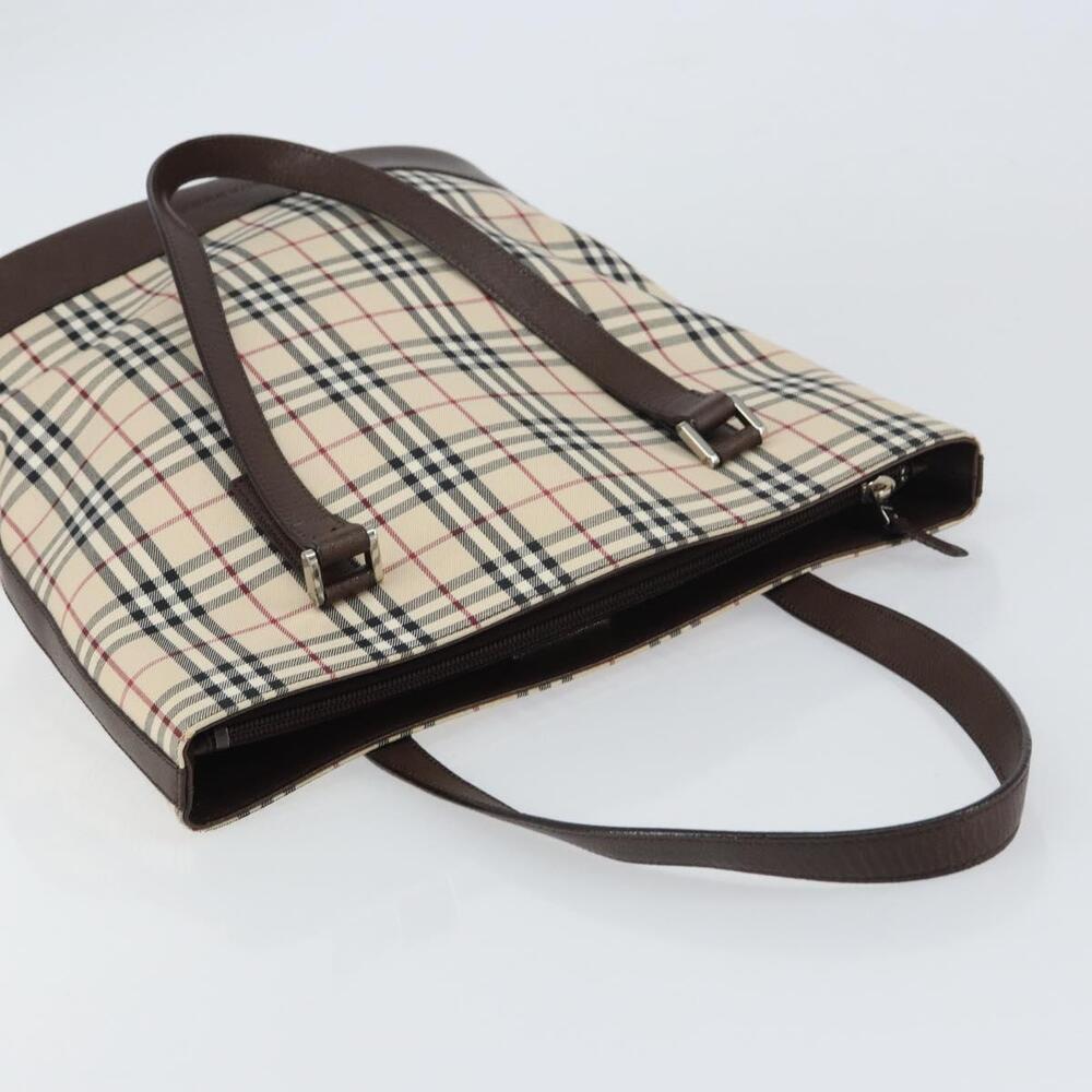 BURBERRY Nova Check Tote Bag PVC Beige Silver Auth BA8673 - Picture 6 of 16